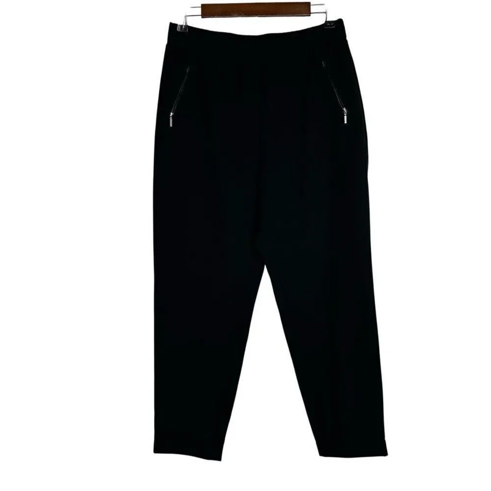 Chicos Ankle Pant size 4 Pull On Elastic Waist Zip Pocket Cuffed Pant Black